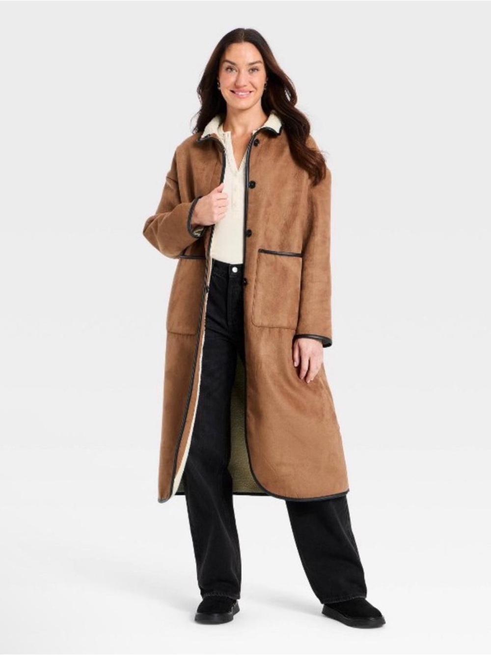 Universal Thread Long Brown Faux-Suede Reversible Trench Coat